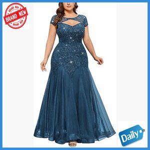 Plus Size Sequin Lace Cut Out Mermaid Maxi Formal Evening Dress